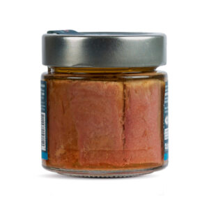 Ventresca di tonno rosso sottolio in vetro. Tonno rosso del Mediterraneo Bluefin